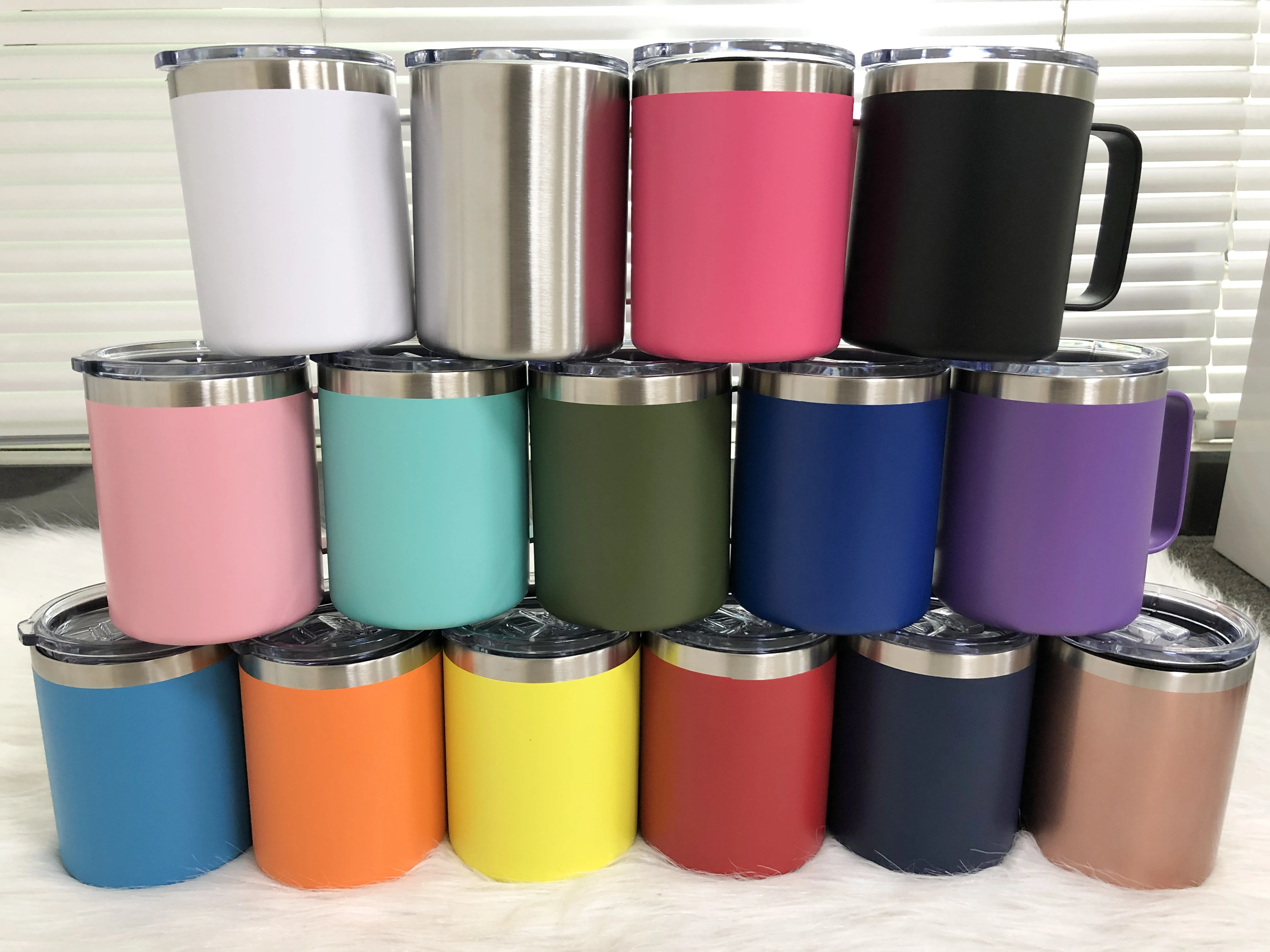 50pcs/Lot 12oz Coffee Mug With Handle Lid Stainless Steel Wine Tumbler Thermal Milk Cups Gifts For Man