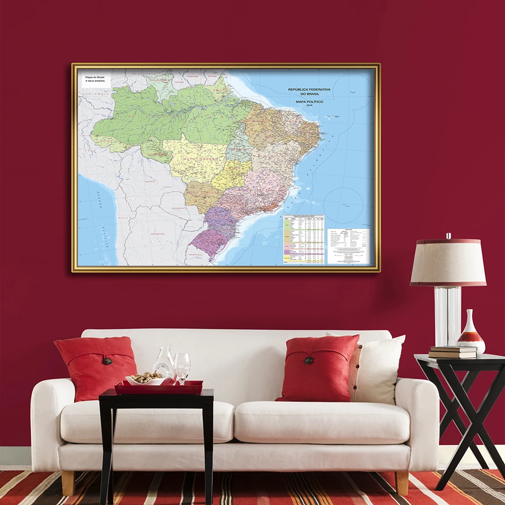 150*100 cm o mapa do brasil em português com cidades detalhadas pôster grande em tecido-não-tecido decoração de casa material escolar