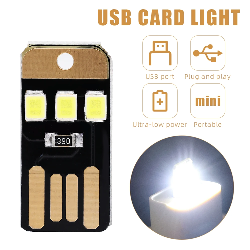 Mini Pocket Card USB Power LED portachiavi camera da letto luce notturna 0.2W USB LED lampadina libro luce per PC portatile Powerbank gadget USB nuovo