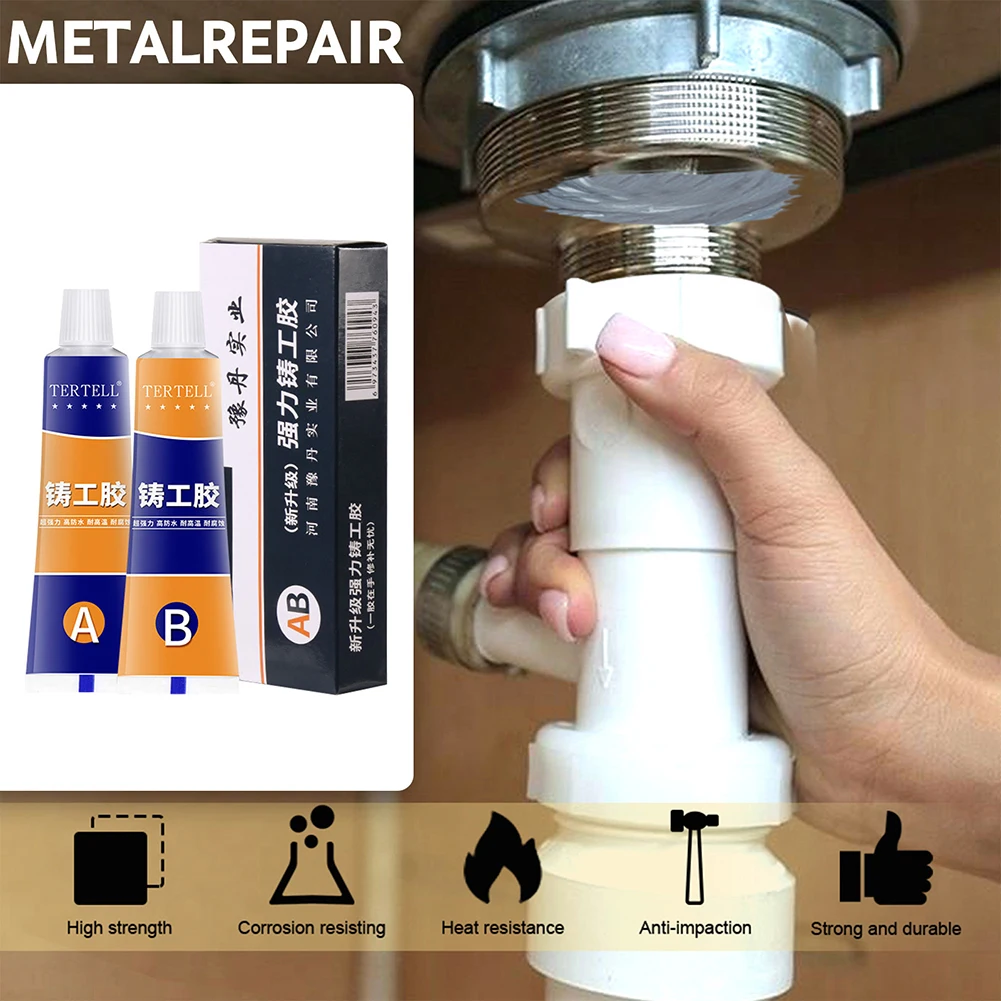 Pasta de reparación de Metal para el hogar, Pegamento de supersoldadura resistente al calor, Gel de pasta de hierro y acero, herramienta de fundición artesanal, 2 piezas A + B  pegamento fuerte