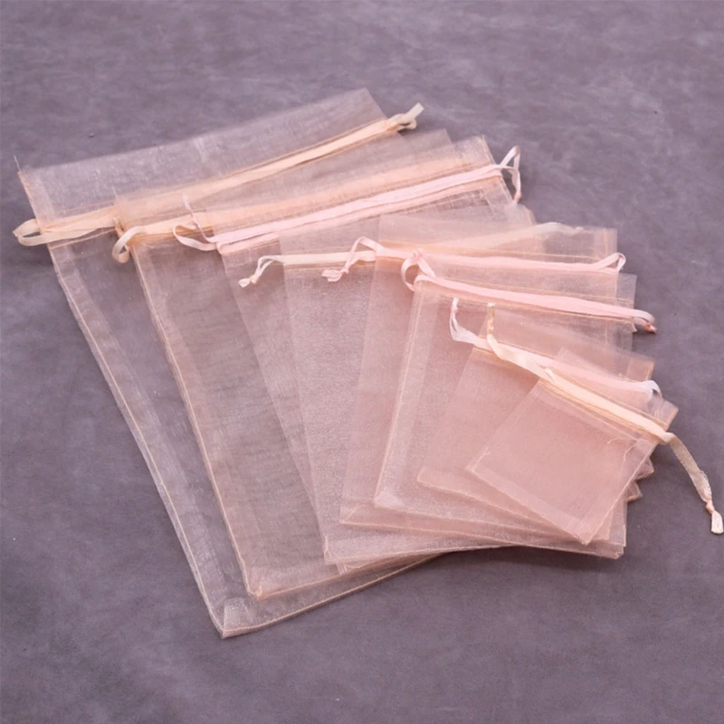 100PCS Organza Bags Sheer Organza Gift Bags with Drawstring Jewelry Favor Pouches Christmas Candy Wedding Party Bags