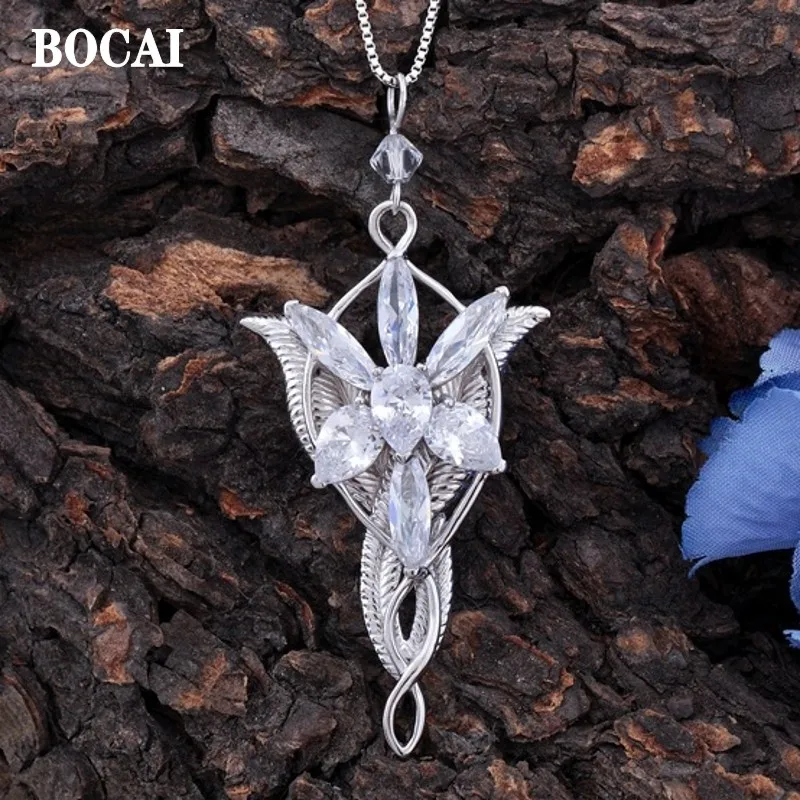 BOCAI  New 100% Pure S925 Silver Woman Pendant Fashion Fairy Princess Evening Star Necklace Ladies Sweater Chain