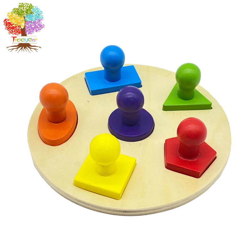 Treeyear Deluxe Jumbo Knob Puzzle Geometric Colorful Puzzle Board 6 Shapes Kids Early Learning Educational and Development Toy