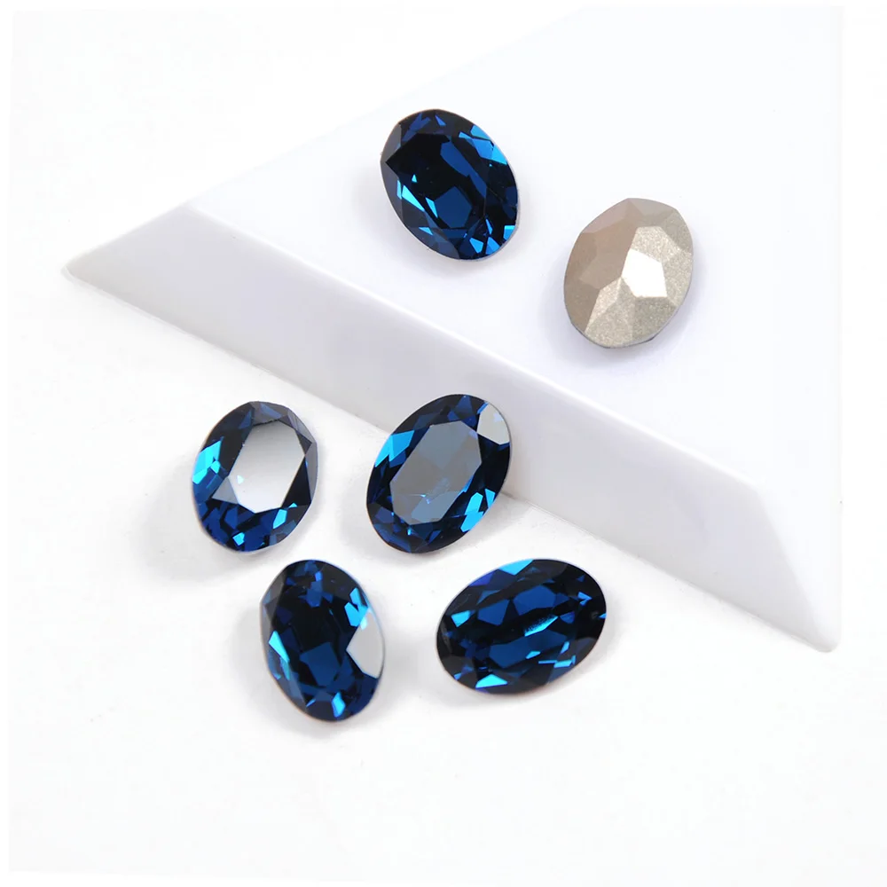 Crystal Montana Color Oval Sew On Rhinestones Point Back Glass Gems Stones Sewing Beads DIY Clothes Wedding Dress Crafts