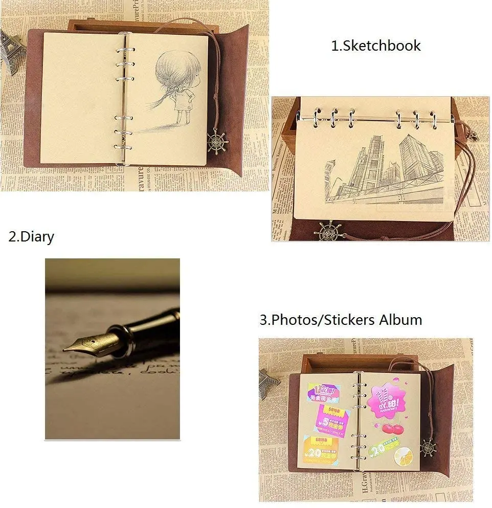 A6 Leder Schreiben Journal Notebook MALEDEN Klassische Spirale Gebunden Binder Nachfüllbar Tagebuch Sketch Geschenke mit Ungefüttert Reise