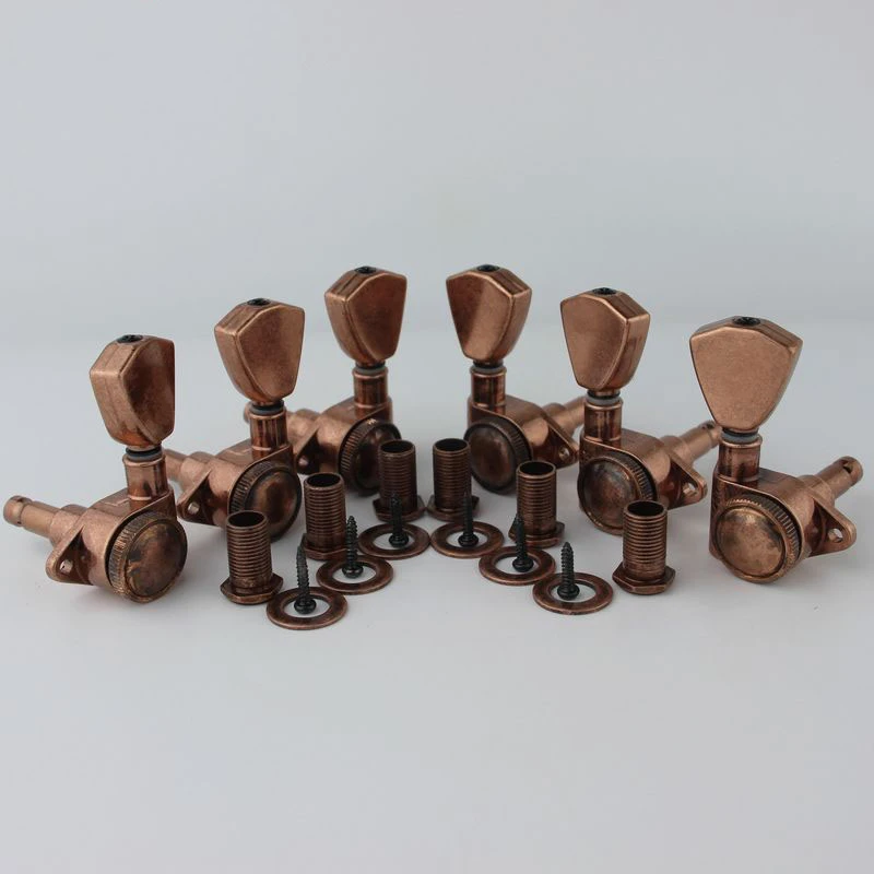 Bronze Guitar Locking Tuners(3L+3R Handed)-1:21 Models Rear Lock String Tuning Key Pegs Machine Head with Trapezium Handle