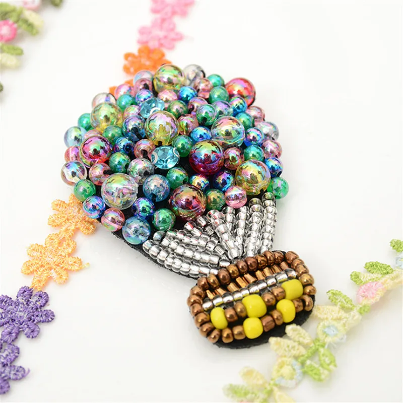 MAXSIN FUN 1 Pc High Quality Handmade Beaded Rhinestone Sticker Hot Air Balloon Patch Clothes Accessories Shoe Decorative DIY