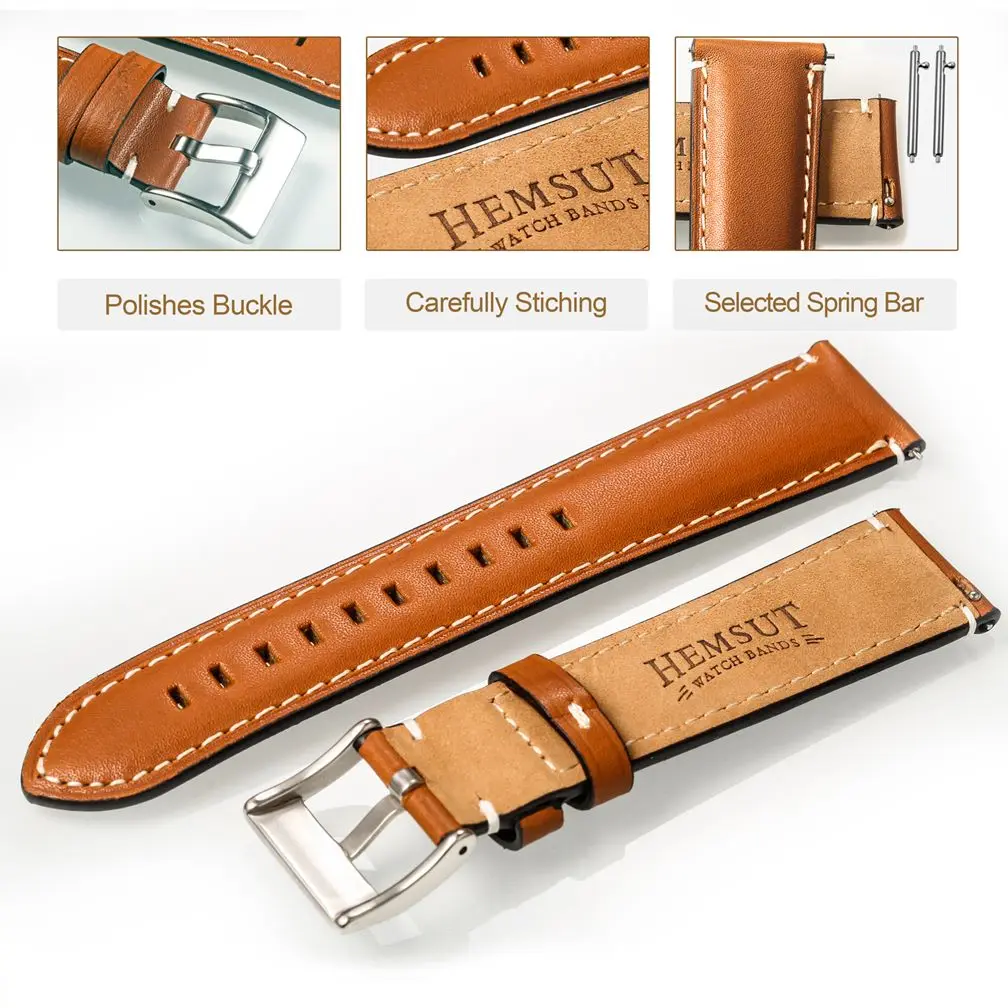 HEMSUT Genuine Leather Watch Bands For Man Women Quick Release Handmade Vintage Cow Leather Watch Strap 18mm 20mm 22mm 24mm