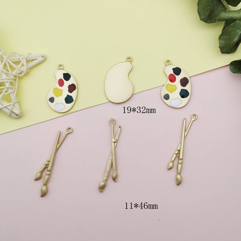 10pcs/lot Paint Tray Painting Pen Enamel Charms Oil Drop Zinc Alloy Floating Pendant Fashion Jewelry Accessories Matte Golden