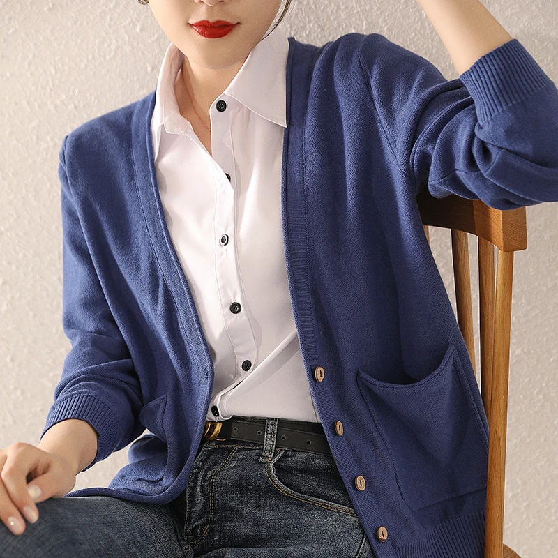 

Hot Sale Autumn Winter Knit Cardigan 100% Cotton Sweater V-Neck Short Paragraph Loose Long-Sleeved Coat Thickening S-XXL