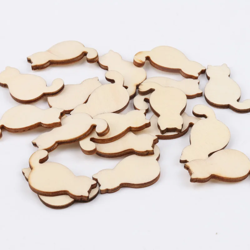 30pcs Natural wooden Cat decoration DIY Wooden Craft Flatback Scrapbooking 23x35mm