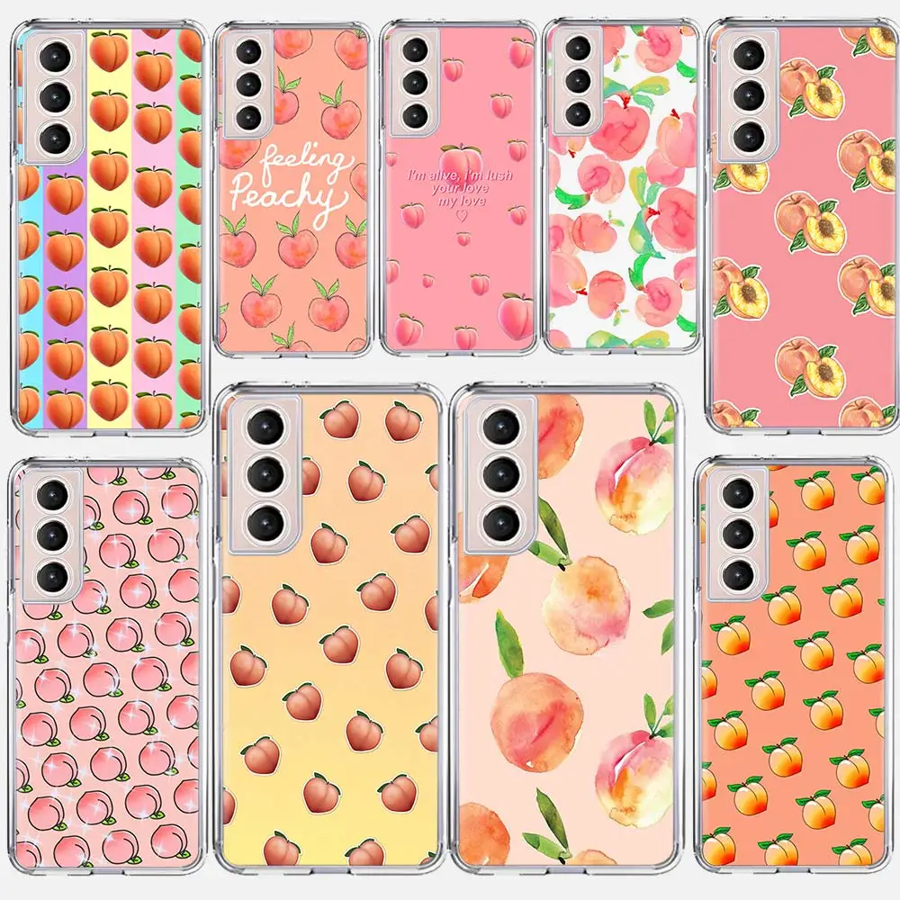 Fruit Juicy Peach Pink Soft Silicone Phone Case For Samsung Galaxy S24 S23 S22 Ultra S21 S20 FE S10 Plus S10E S9 S8 + Cover Capa