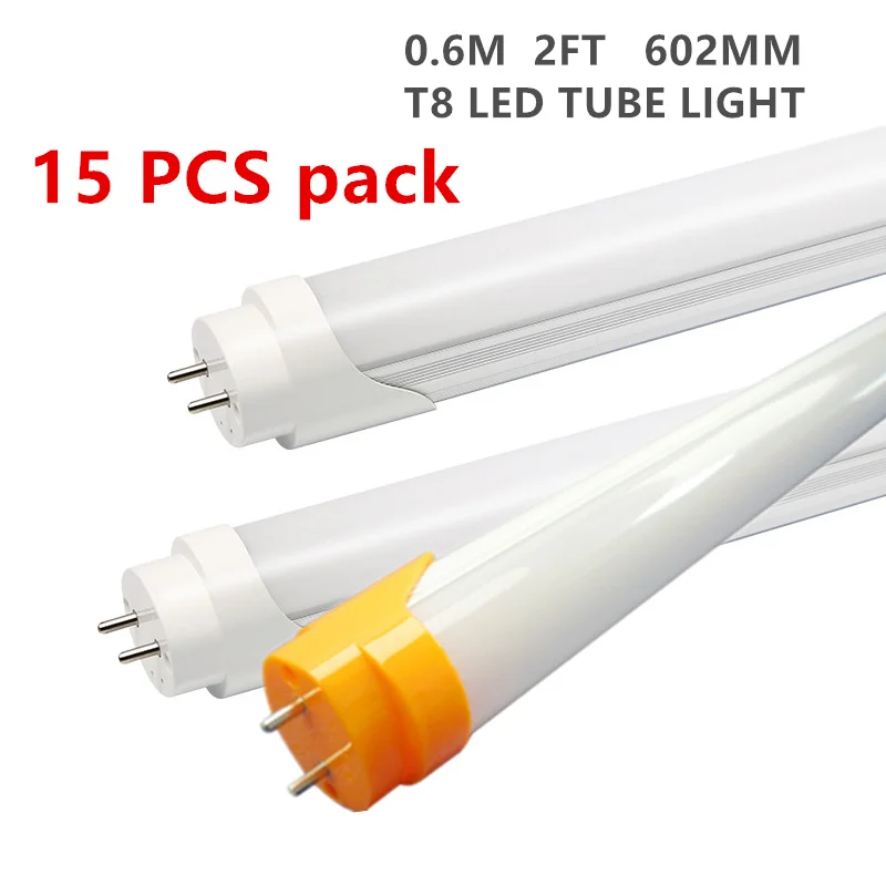 T8 LED Tube Light 600mm 2FT G13 Base Bi-Pin Milky Cover 110V 220V 230V 240V Ballast Bypass LED Fluorescent Lamp 15pcs Pack