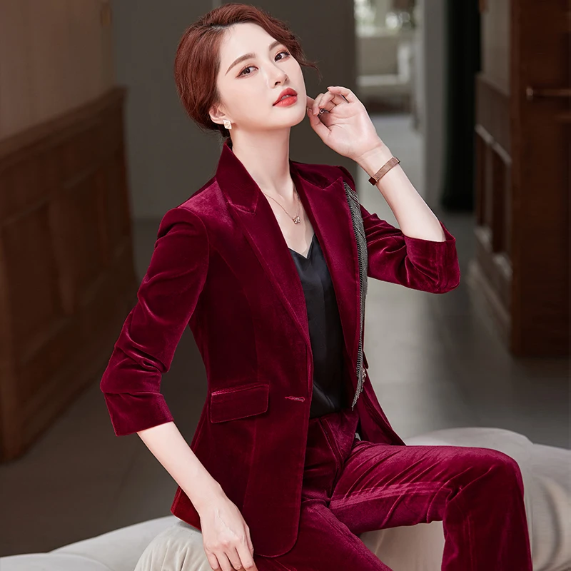 High Quality Fabric Autumn Winter Formal Uniform Designs Pantsuits with Pants and Jakets Coat Professional OL Style Blazers Set