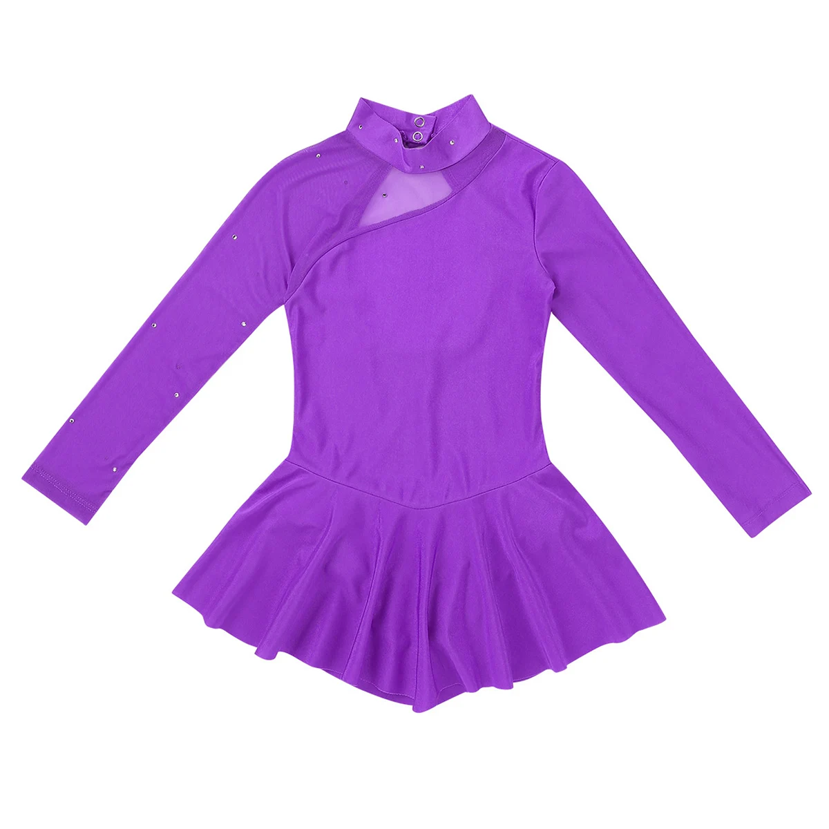 Kids Girls Long Sleeves Tulle Ballet Dance Dress Splice Cutouts Back Figure Ice Skating Roller Skating Ballet Practice Costumes