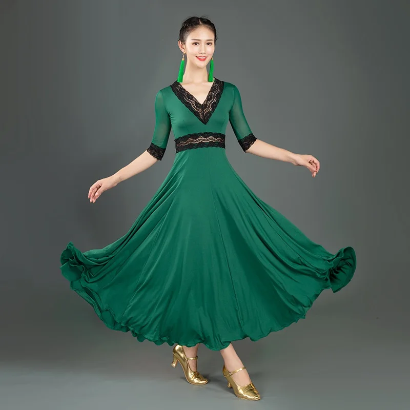 Lace stitching standard Ballroom Dance Dress waltz dress for ballroom Dancing Tango Dance costumes Spanish Flamenco Dress