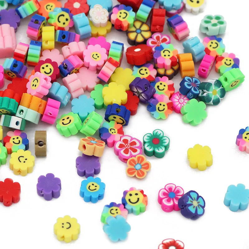 50pcs Mix Color Flower Smile Beads Polymer Clay Spacer Loose Beads For Jewelry Making Handmade DIY Bracelet Necklace Accessories