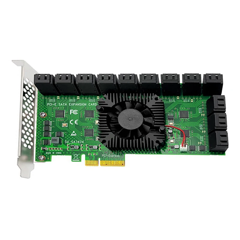 Chia Mining Riser PCIe to 24 Ports SATA 3.0 6 Gbps SSD Adapter PCI-e PCI Express x4 Controller Expansion Card Supports x4 x8 x16