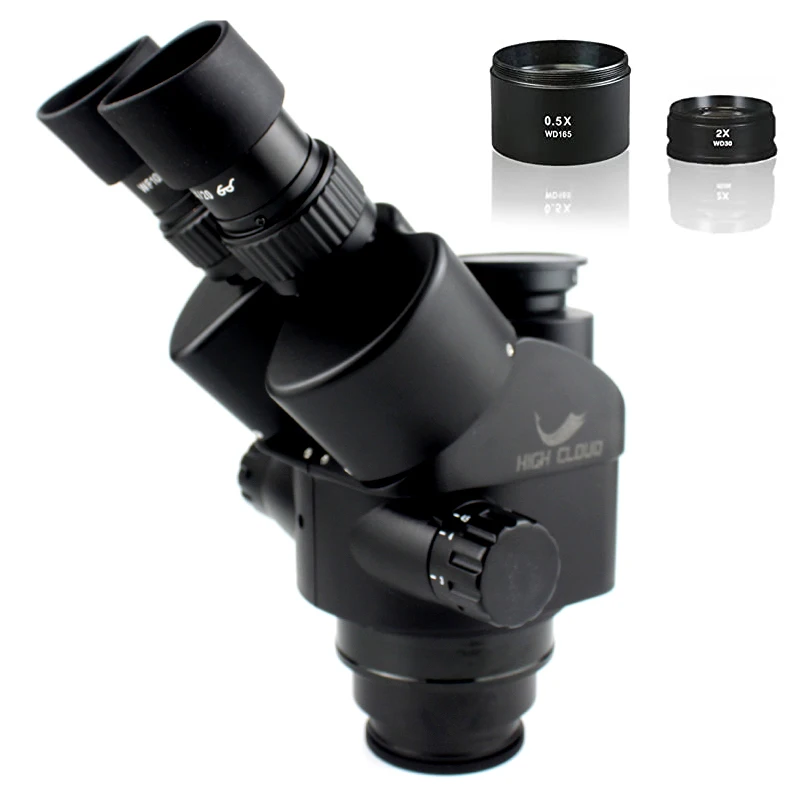 7X-45X Black Simul-Focal Trinocular Zoom Stereo Microscope Head + 0.5X 2.0X Auxiliary Lens for Mobile phone repair equipment