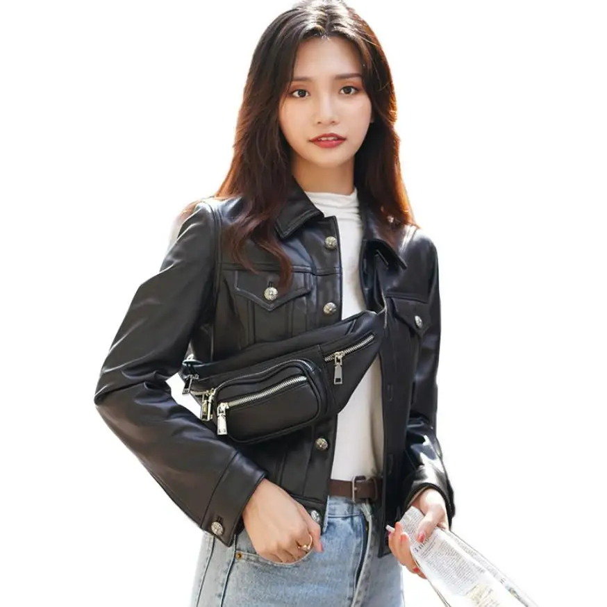 Autumn spring natural real sheep Leather Jacket Punk Style Motorcyle leather Jackets Coats Streetwear F805