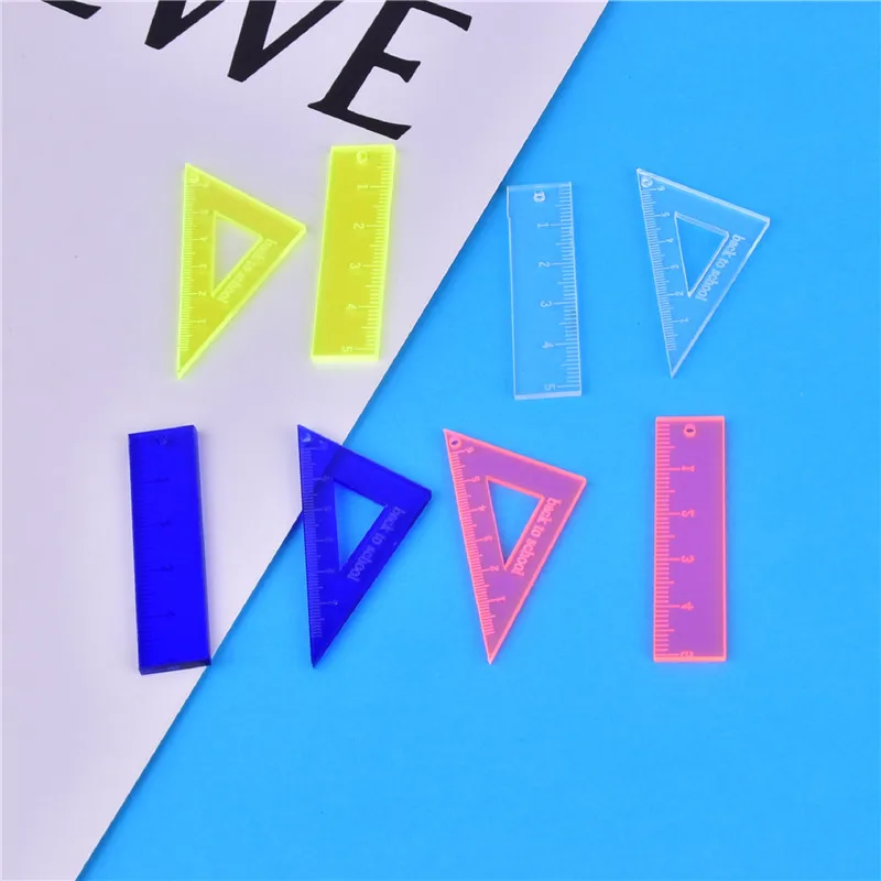 10pcs/pack Cute Triangle Ruler Arcylic Ruler Charms Back to School Pendant  for DIY Earring  Keychain Jewelry Making