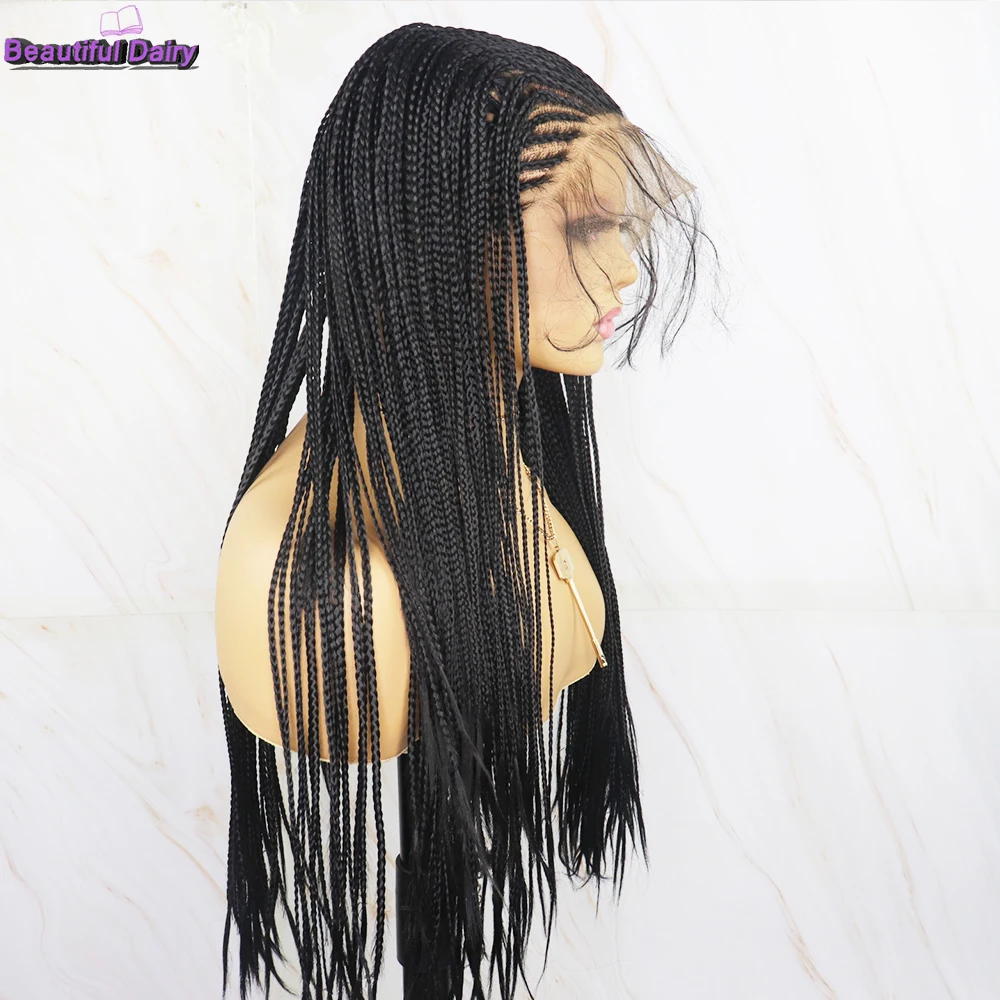 Beautiful Diary 13X6 Deep Part Lace Wigs Long Box Braided Wig with Baby Hair Synthetic Lace Front Wig for Black Women