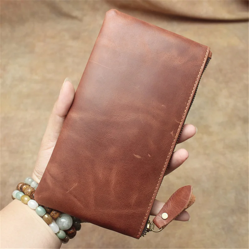 Men\'s Slim Wallet Genuine Small Leather Women Wallet Luxury Long Ladies Purse Money Bag Pouch Card Holder Mini Coin Case Carteir