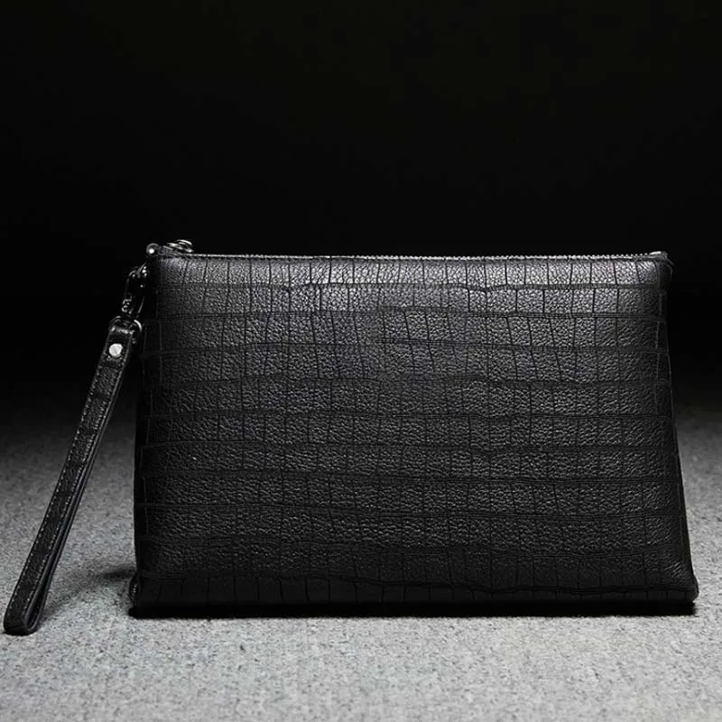

ourui deerskin bag men Hand bag black deerskin leather men clutch bag male large capacity handbags men bag