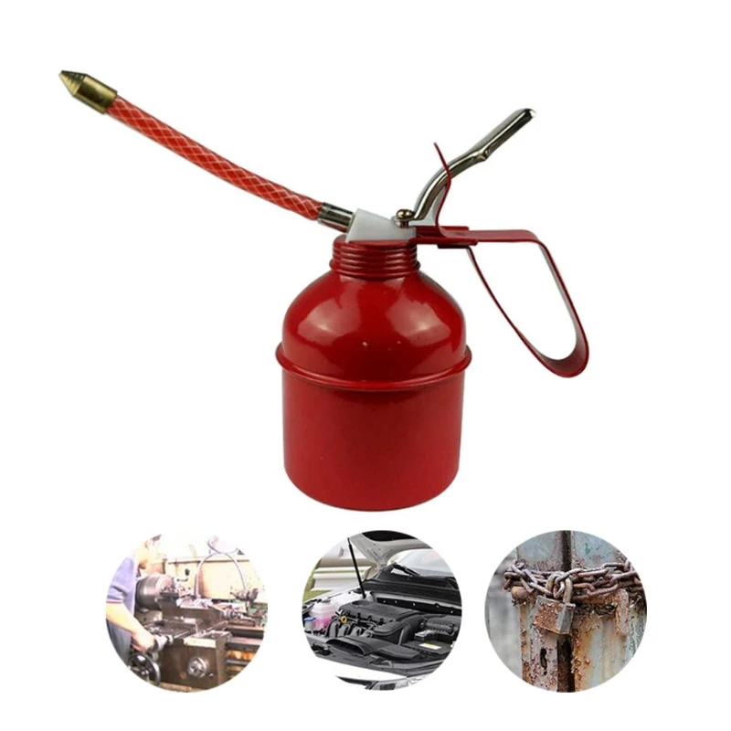 Pistols Pump Oiler Red DIY Home Maintenance Pump Oiler Can with Hose 300cc 500cc Capacity Pistols Metal Oil Pot