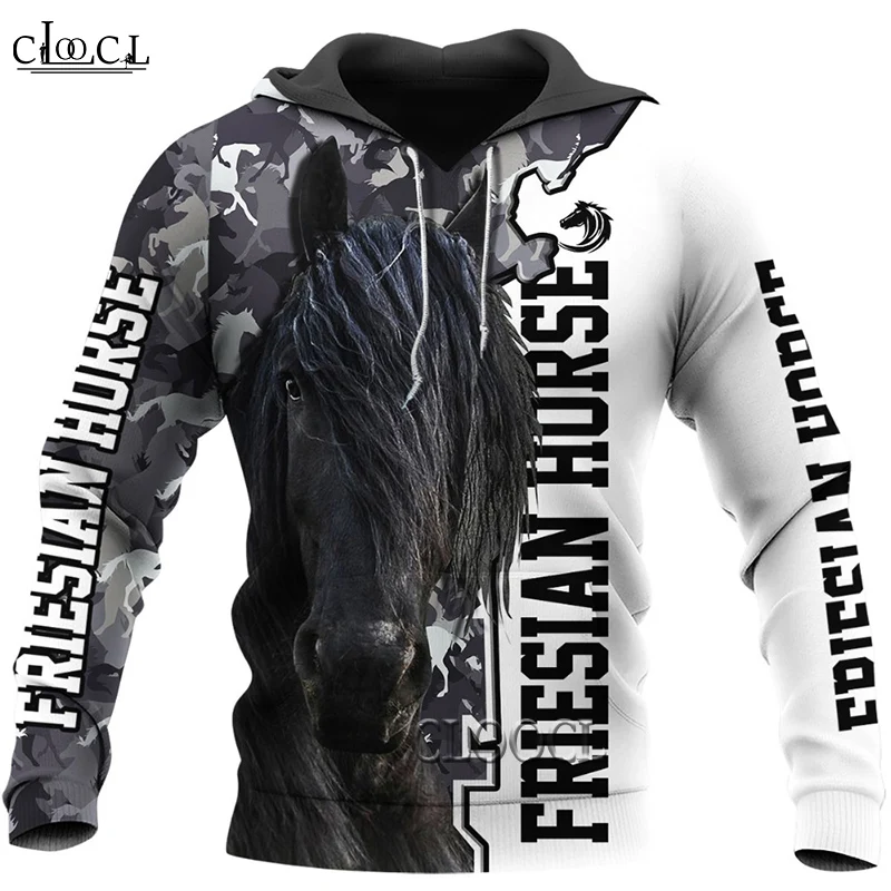 HX Drop Shipping Lovely Friesian Horse 3D Printed Animal Mens Women Hoodie Harajuku Sweatshirt Unisex Casual Jacket Pullover