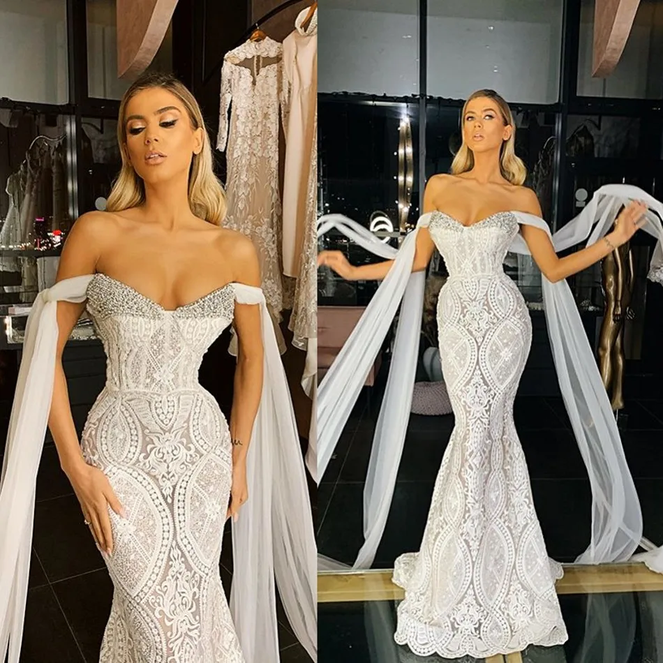 Vestidos De novia De sirena con hombros descubiertos, ropa De novia con apliques De encaje, hecha a medida, Sexy