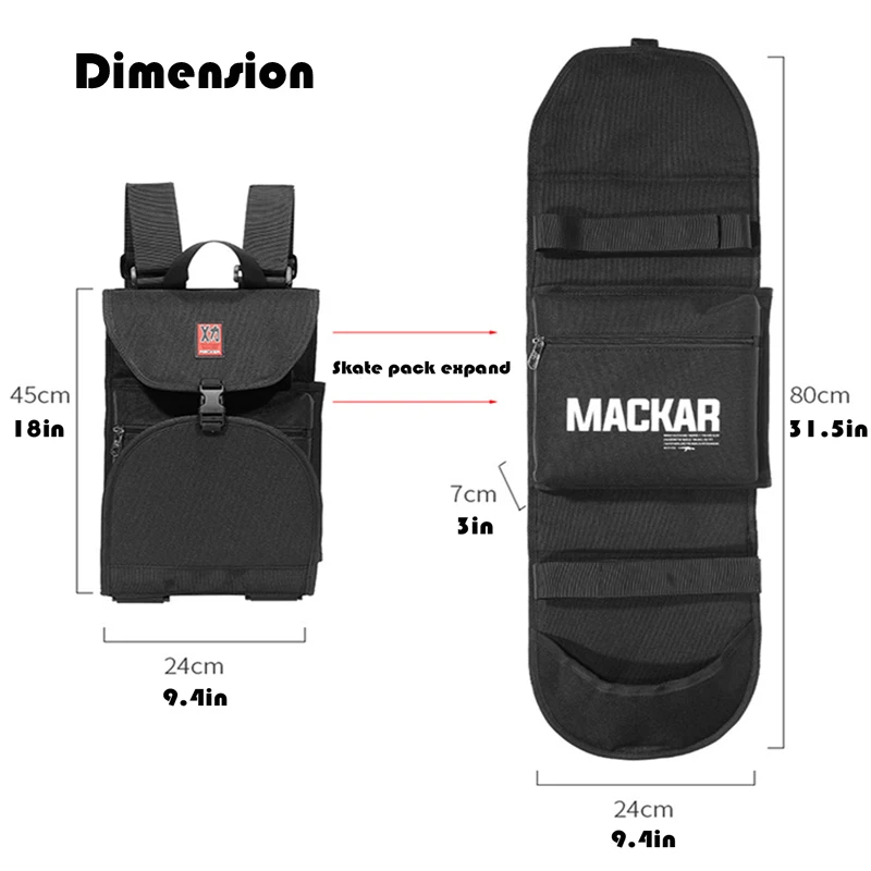 31'' Electric Skateboard Backpack Black Polyester Multifunctional Skate Board Deck Bag Men Adult Sport Travel Skating Backpack