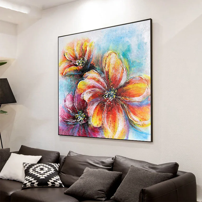 Beautirul color orchids flower for wall decoration Pure Handmade canvas oil painting hanging picture poster for living room