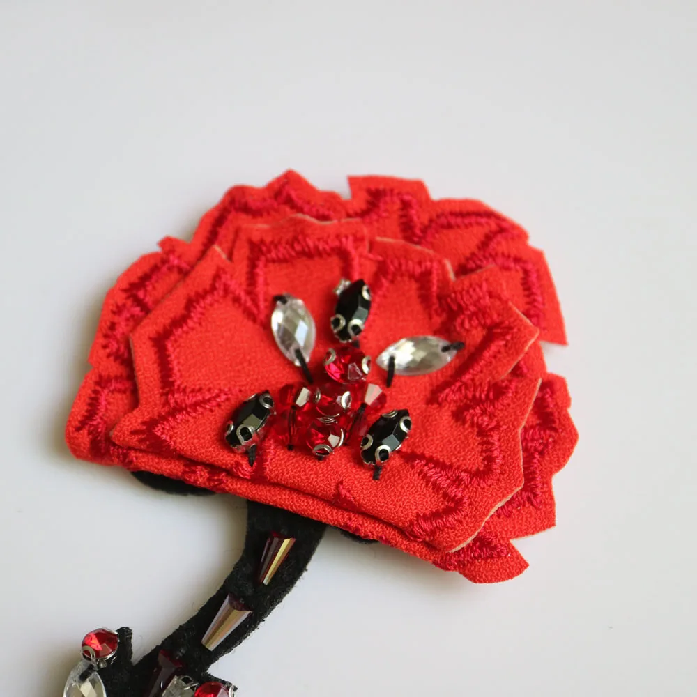 Fashion DIY red flower beaded Patches for clothing Embroidery Sequin sew on  floral patches for bags decorative parches applique