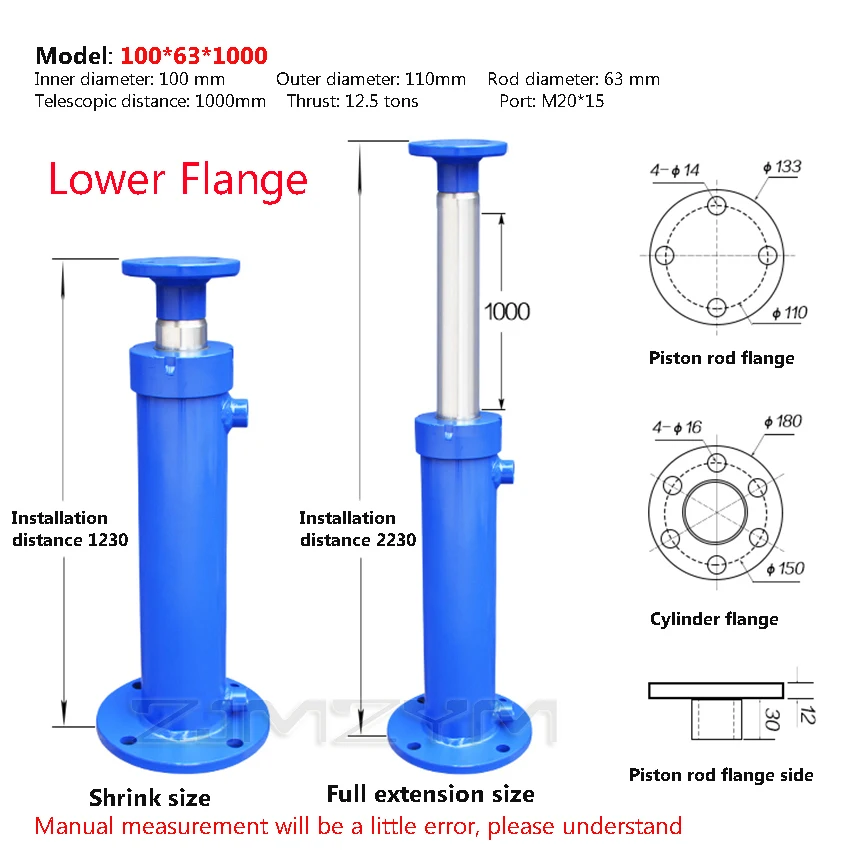 Ram idraulica di sollevamento bidirezionale resistente degli accessori della cima dell'olio della pressa per balle per balle del cilindro dell'olio idraulico FA-100x63x1000mm 12 tonnellate