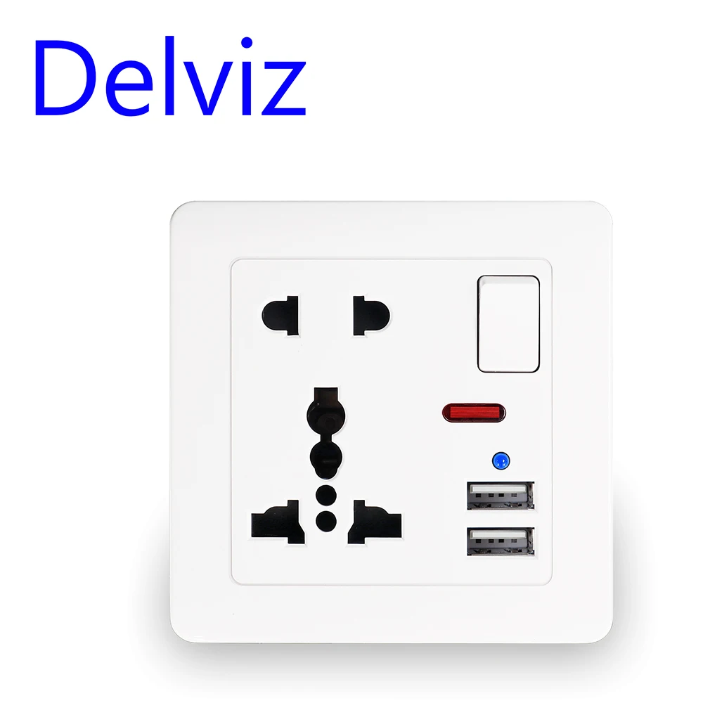 Delviz EU Standard USB Wall Socket, Grey switch control outlet,2A Dual USB charging, AC 110~250V 13A Universal jack Power socket