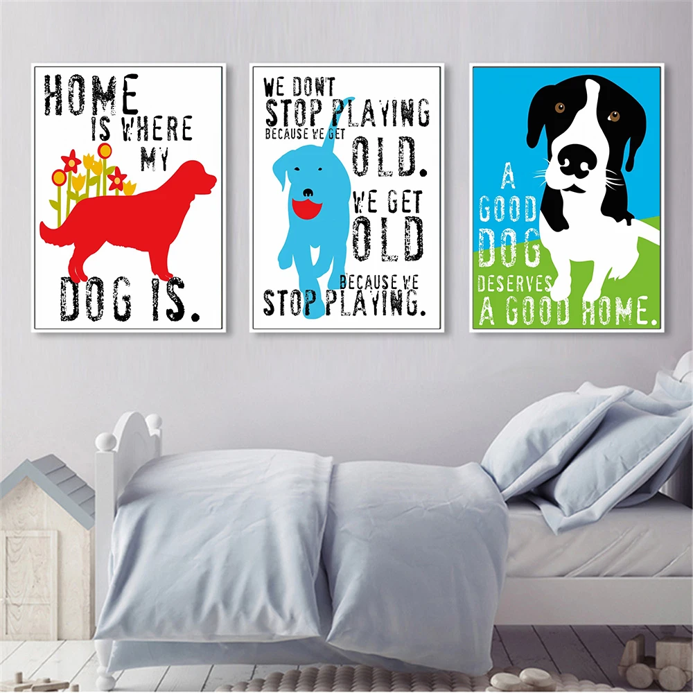 Animals Watercolor My Dog Home Quotes Wall Painting Canvas Pictures for Living Room Home Decor Cuadros Decoracion Drop Shipping