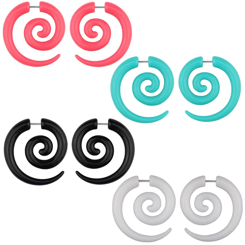 2pcs Acrylic Fake Cheater Stretcher Plugs Tunnel Faux Ear Taper Gauges Spiral Wing Stud Earrings Expander Piercing Body Jewelry