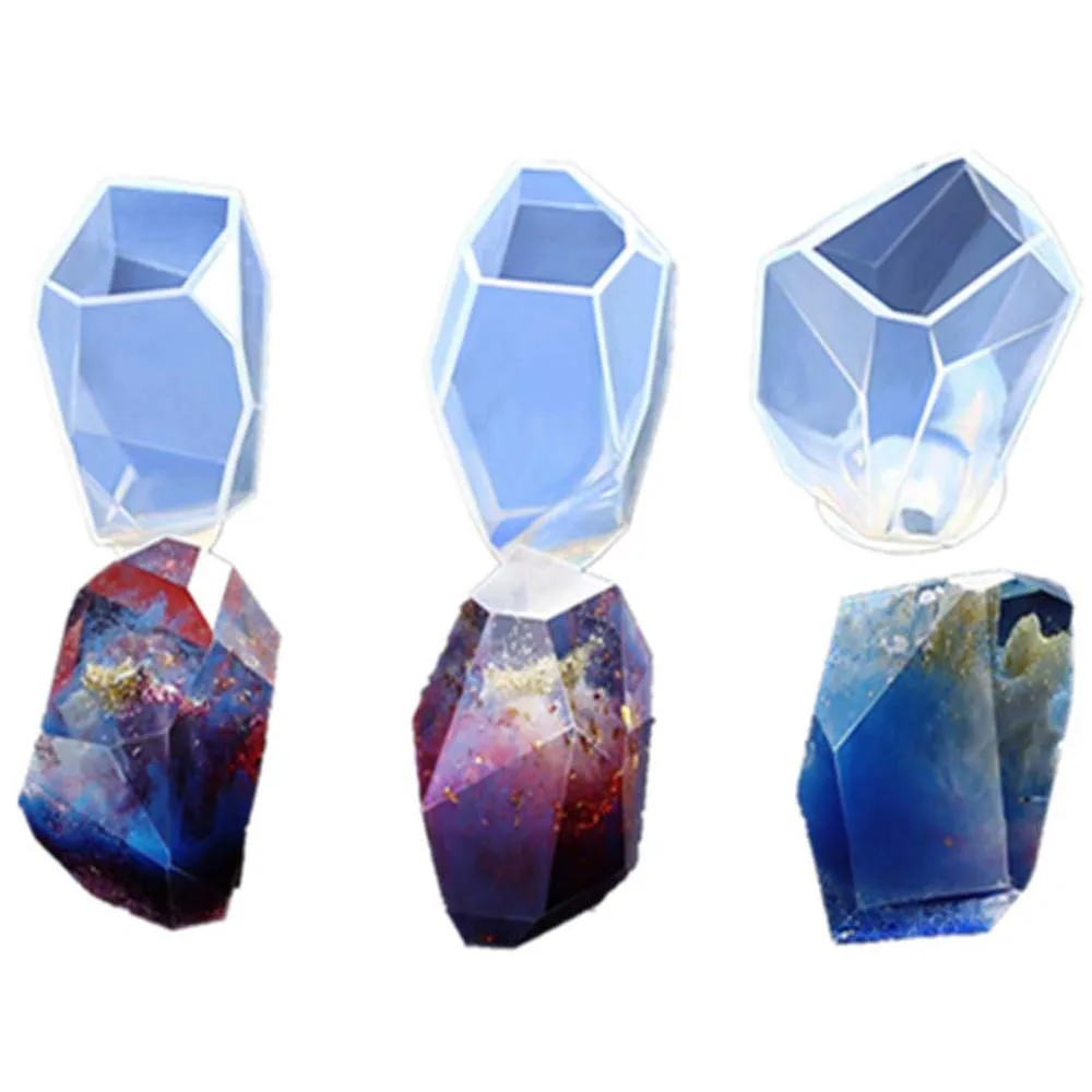 3pcs/pack Gem Stone Crystal Resin Casting Molds DIY Aromatherapy Candle Making Silicone Polymer Clay Crafting Resin Epoxy Mold