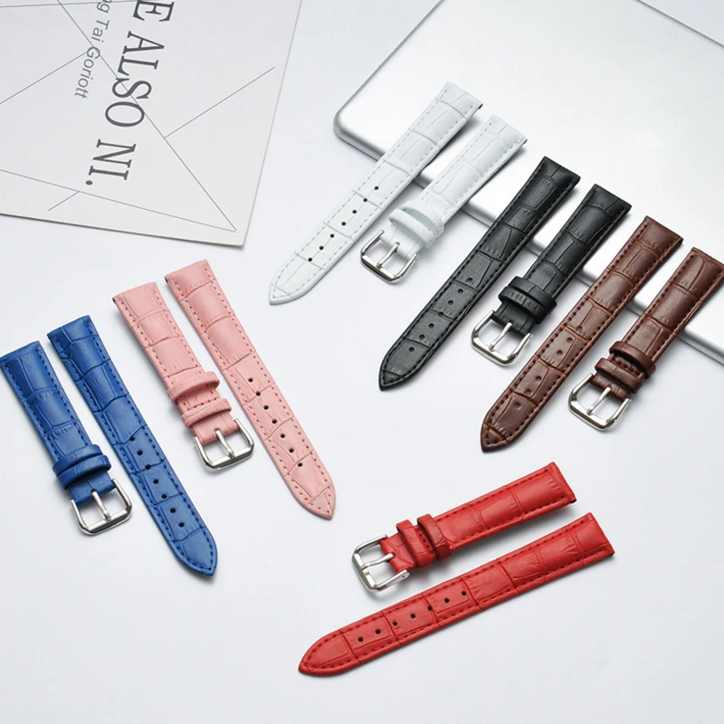 

ALK Black Watchbands Bracelet Belt Pink Leather Strap 14mm 16mm 18mm 20mm 22mm Pin Buckle Free Tool DIY Accessory for Watch Hots