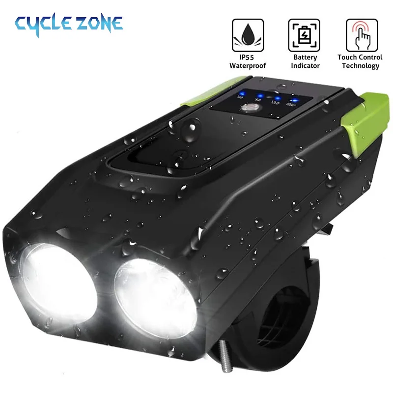 

LED Bike Light Rechargeable Super Bright IPX6 Waterproof Bicycle Accessories Horn Speaker 4000mAh 360*2 Lumens Glare Flashlight