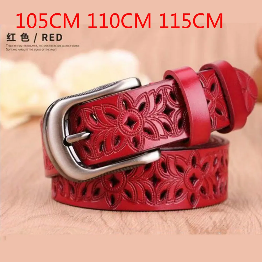 2021 Red Woman Second Layer Cowskin Belt New Design Genuine Leather Belts Vintage Pin Buckle Strap Jeans Accessories 105cm 115cm