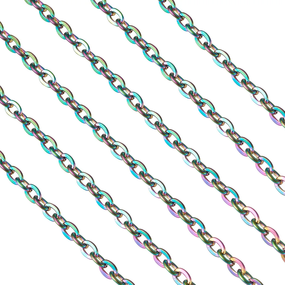 5m/Roll 304 Stainless Steel Unwelded Cable Chains 4x3x0.7mm Multicolor Chain For Jewelry DIY Bracelet making, With Plastic Spool