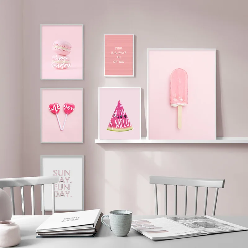 Pósteres e impresiones de helado de caramelo de sandía rosa, pinturas en lienzo, arte de pared para sala de estar, decoración nórdica del hogar