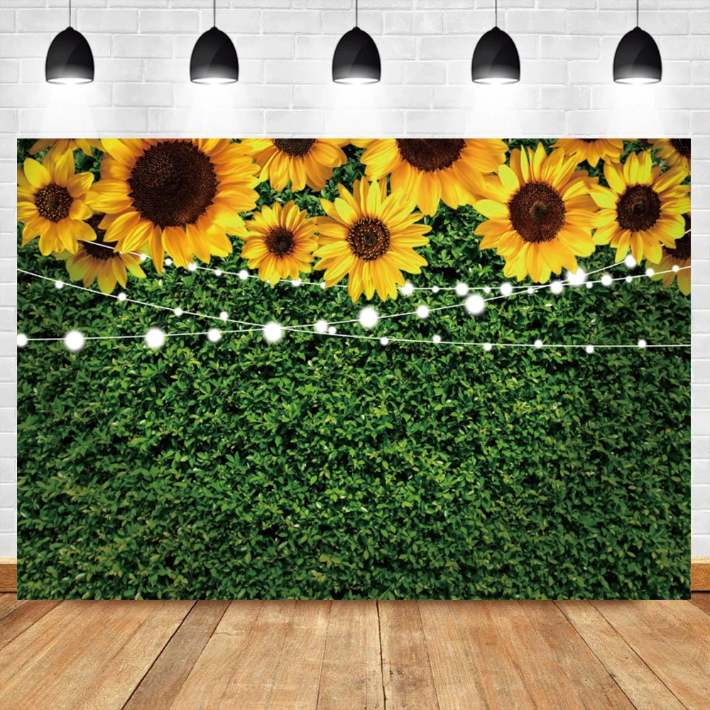 Laeacco Sunflowers Glitter Lights Green Plants Summer Carnival Party Photocall Photographic Backdrop Photography Background