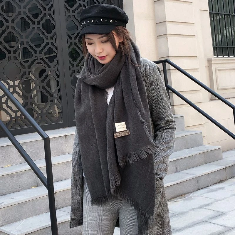 

Women Blanket Warm Shawls Luxury Brand Imitation Cashmere Winter Scarf For Female Scarves Wool Solid Bandage Bufanda Poncho