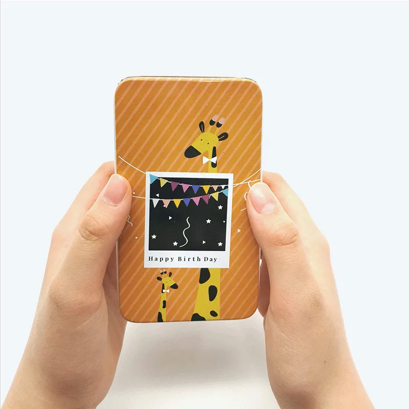 6 Pcs Random Color Rectangle Tin Box Document Invoice Sticker Headset Hand Account Card Storage Box Cartoon Candy Box 11.5CM