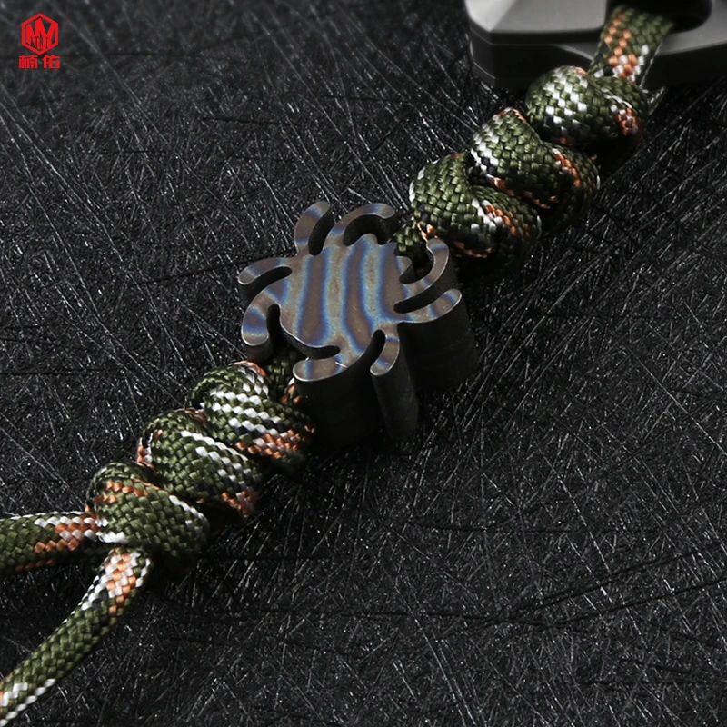 1PCS EDC Titanium Alloy Knife Bead Stone Washing Blue Multi-Function Tool Outdoor Camping Survival Bracelet Paracord Pendant