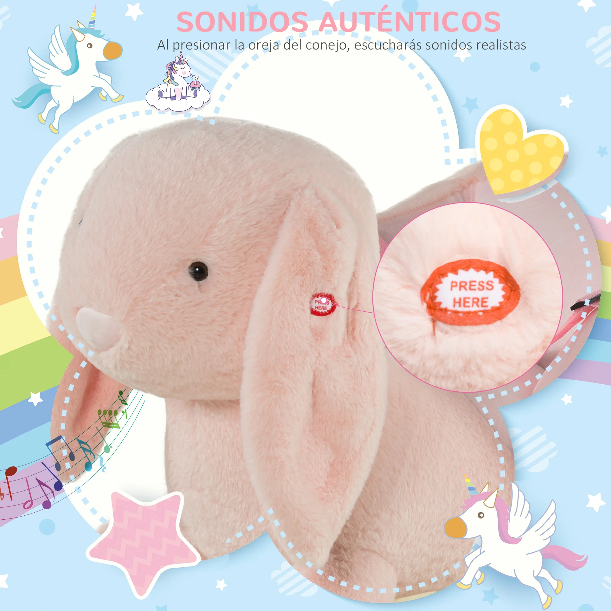Image 6: Cheval à bascule Homcom Lapin pour bébés de 18 à 36 mois avec son et ceinture de sécurité