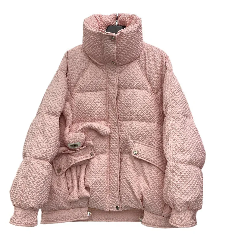 Chaqueta de plumón de pato para mujer, abrigo corto informal, con cuello alto, Parka cálida, holgada, Invierno